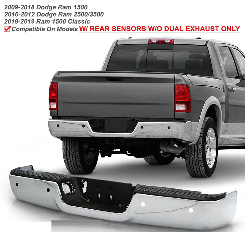 Chrome Dual Exhaust with Sensor Rear Bumper and Caps 09-18 Ram - Click Image to Close